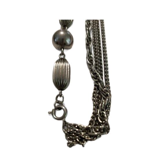 Vintage Long Triple Strand Rope Chain Necklace with Silver Bead Accents 50" L - Picture 3 of 10